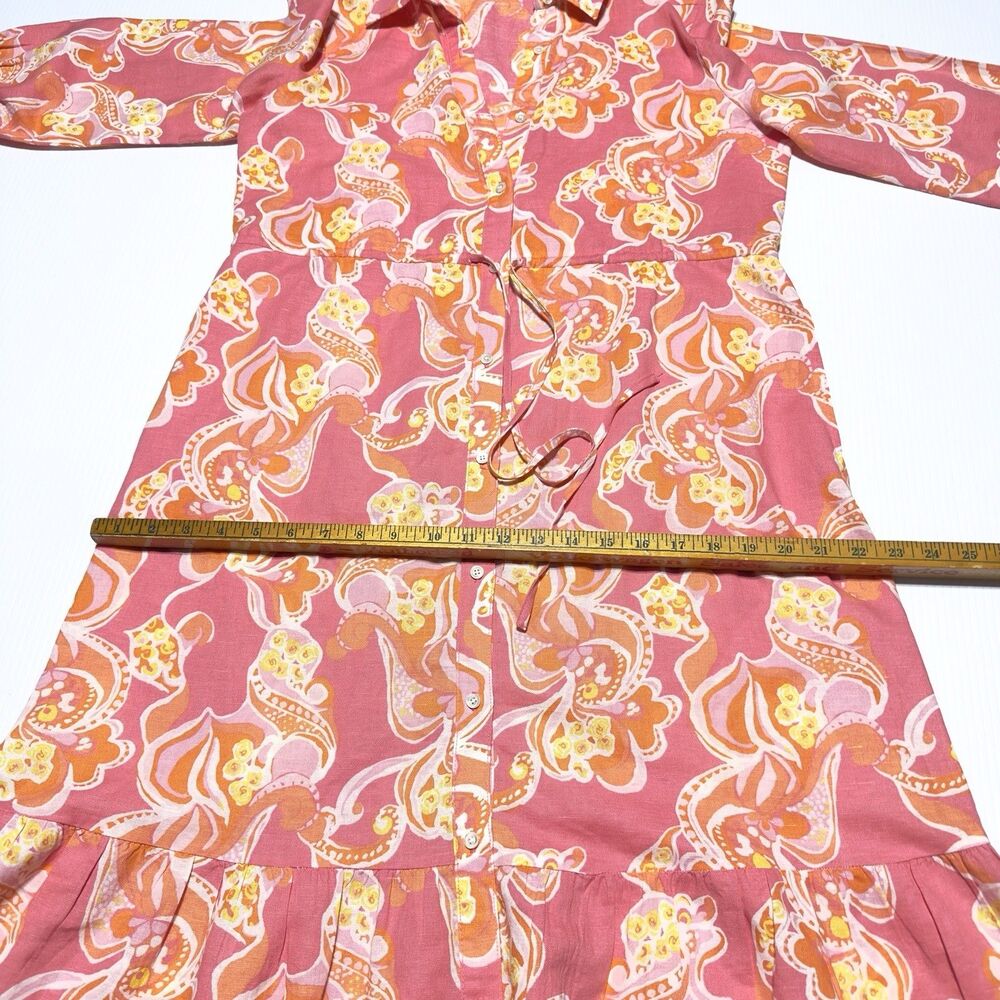 J. McLaughlin Linen Cotton Floral Paisley Button Front Midi Dress Drawstring M - Picture 11 of 13